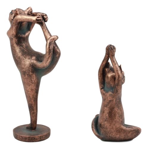 Ebros Gift Ebros Yoga Cat Statue Set Of 2 Stretching Zen Cats In Meditating And One Leg Balance Posture