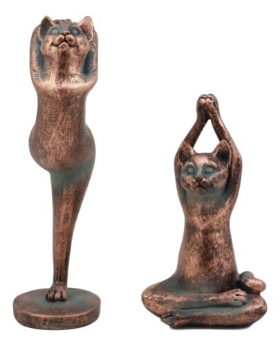 Ebros Gift Ebros Yoga Cat Statue Set Of 2 Stretching Zen Cats In Meditating And One Leg Balance Posture