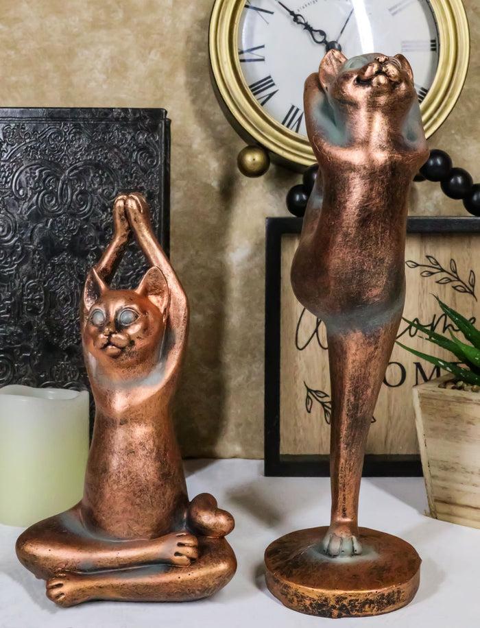ebros gift Ebros Yoga Cat Statue Set of 2 Stretching Zen Cats in Meditating and One Leg Balance Posture