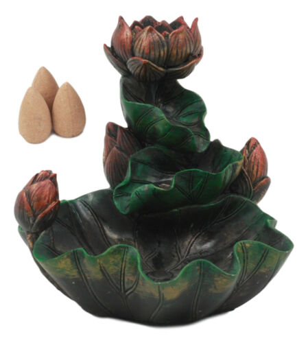Ebros Gift Ebros Zen Lotus Blossom Backflow Incense Cone Burner Tower Statue 4.25"Tall