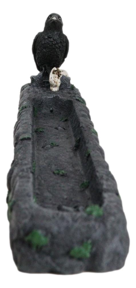 Ebros Gift Edgar Poe Raven Crow On Skull Skeleton Hand Graveyard Tombstone Incense Burner