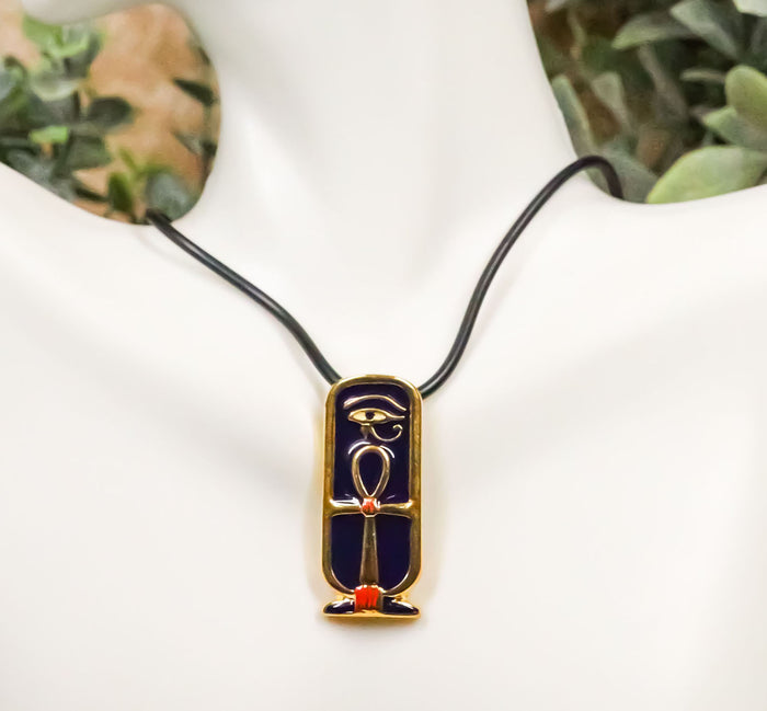 ebros gift Egyptian Ankh Cartouche Pendant Medallion Pewter Necklace Accessory Jewelry