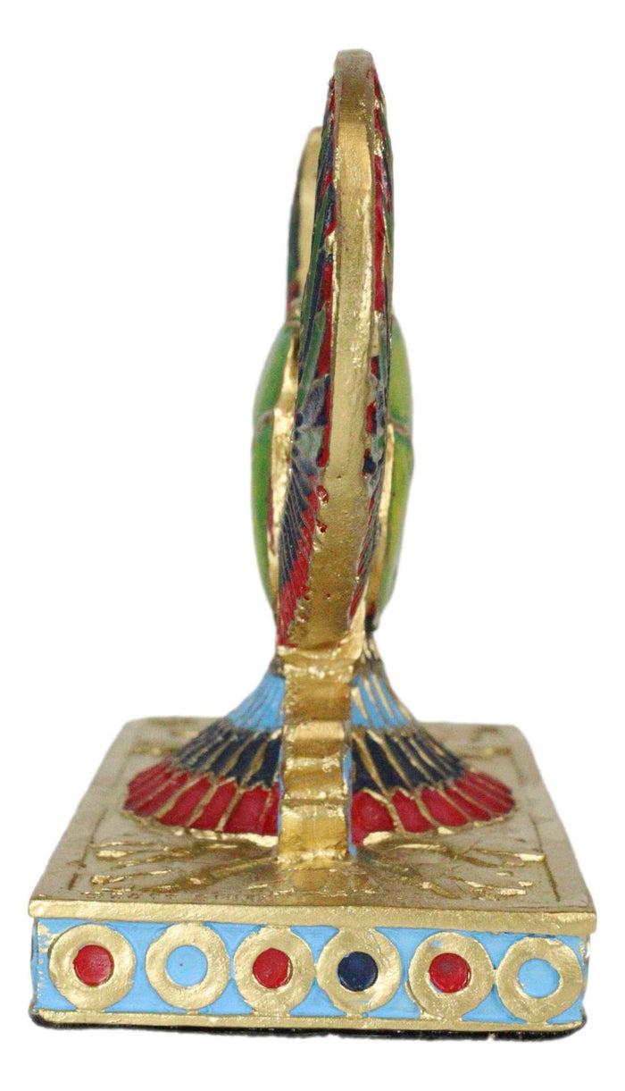 Ebros Gift Egyptian Beautiful Golden Winged Scarab Amulet Ankh Symbol Of Rebirth Figurine