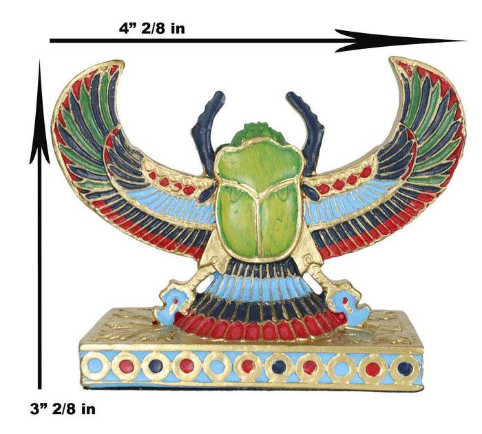 Ebros Gift Egyptian Beautiful Golden Winged Scarab Amulet Ankh Symbol Of Rebirth Figurine