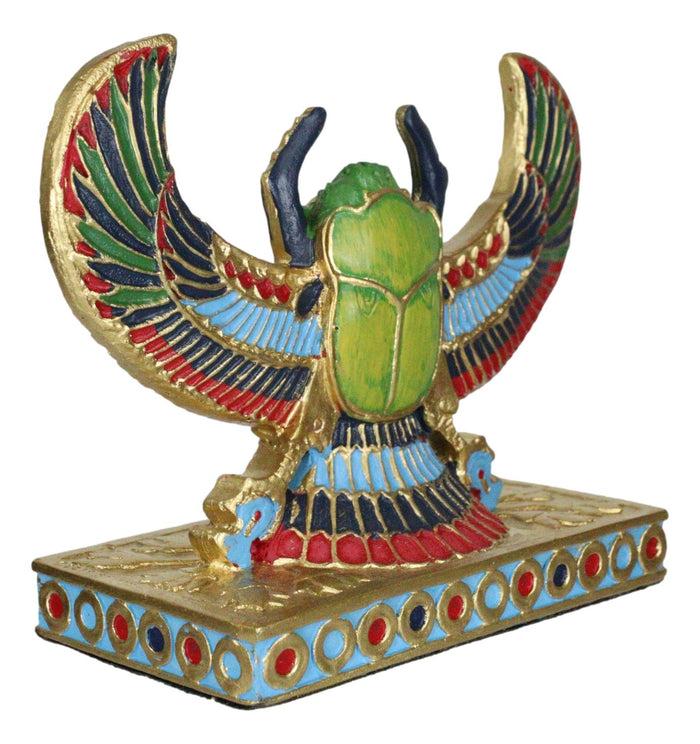 Ebros Gift Egyptian Beautiful Golden Winged Scarab Amulet Ankh Symbol Of Rebirth Figurine