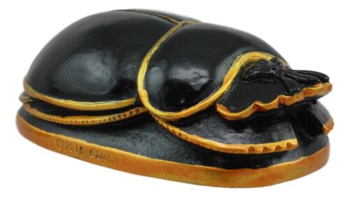 Ebros Gift Egyptian Black Gold Scarab Amulet With Hieroglyphs Statue Symbol Of Rebirth 3"L