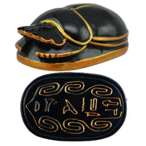 ebros gift Egyptian Black Gold Scarab Amulet With Hieroglyphs Statue Symbol of Rebirth 3"L