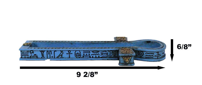 Ebros Gift Egyptian Blue Hieroglyphic Symbols Golden Cartouche Ankh Key Incense Holder