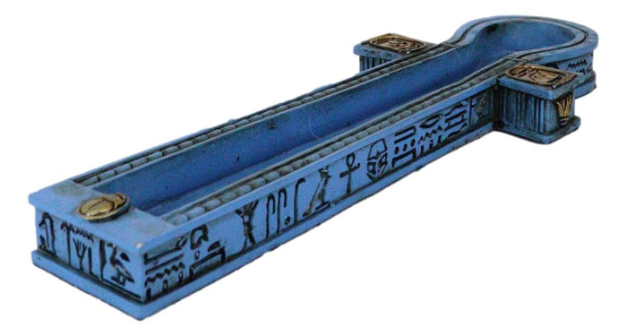 Ebros Gift Egyptian Blue Hieroglyphic Symbols Golden Cartouche Ankh Key Incense Holder