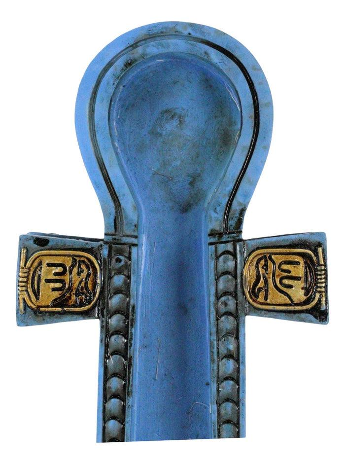 Ebros Gift Egyptian Blue Hieroglyphic Symbols Golden Cartouche Ankh Key Incense Holder