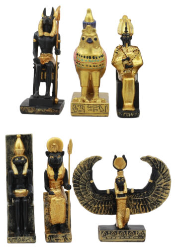 ebros gift Egyptian Classical Gods Anubis Horus Isis Osiris Sekhmet Dollhouse Miniature Set