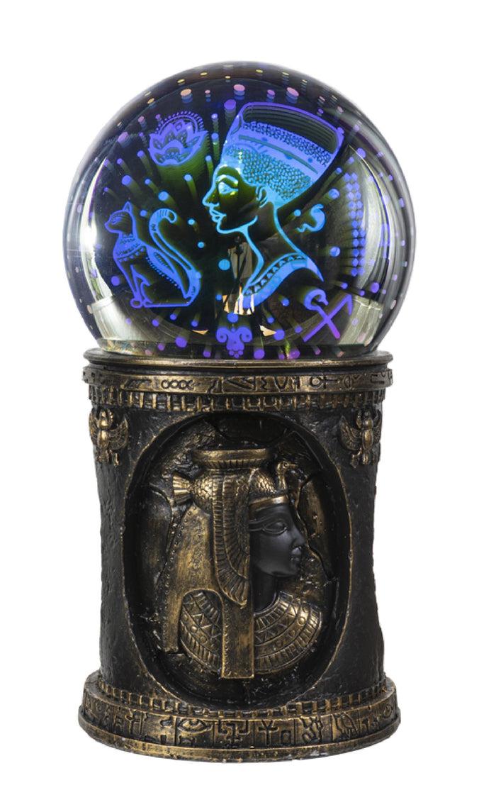 Ebros Gift Egyptian Cleopatra Golden Column With Nefertiti Bastet LED Light Glass Ball