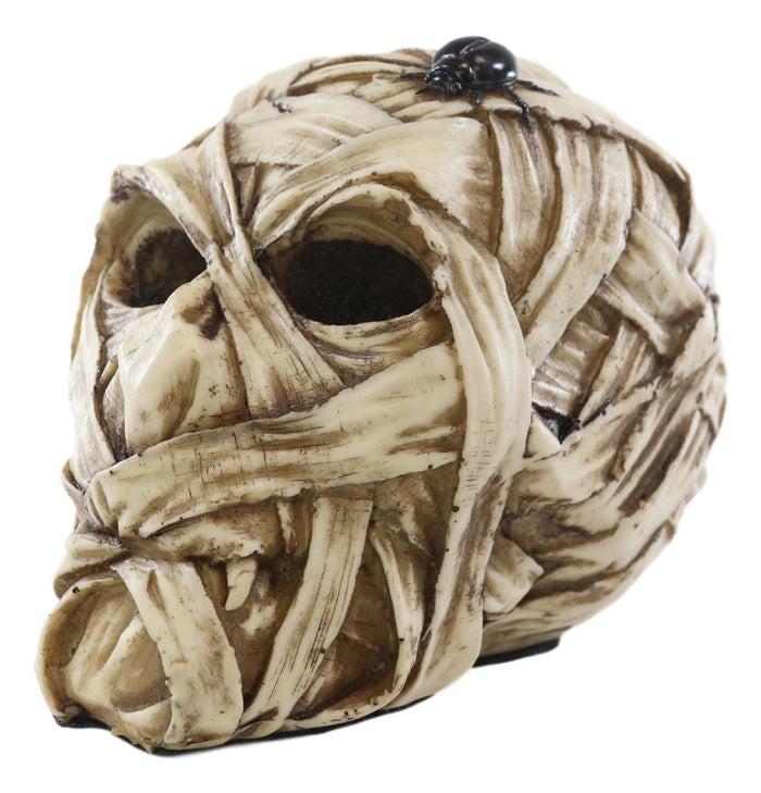 ebros gift Egyptian Corpse Mummy Bandaged Skull With Scarab Statue Halloween Macabre Decor