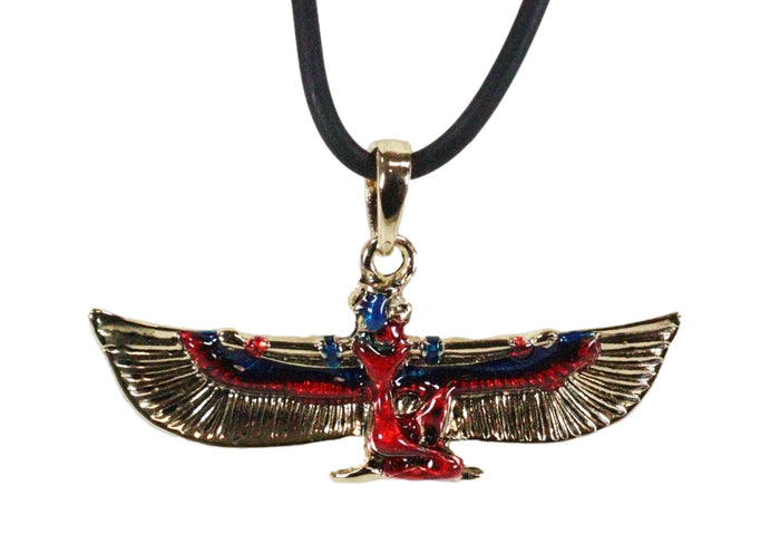Ebros Gift Egyptian Deity Golden Goddess Maat With Open Wings Amulet Pendant Necklace Decor