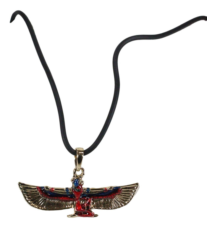 Ebros Gift Egyptian Deity Golden Goddess Maat With Open Wings Amulet Pendant Necklace Decor