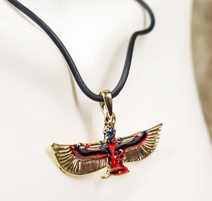ebros gift Egyptian Deity Golden Goddess Maat With Open Wings Amulet Pendant Necklace Decor