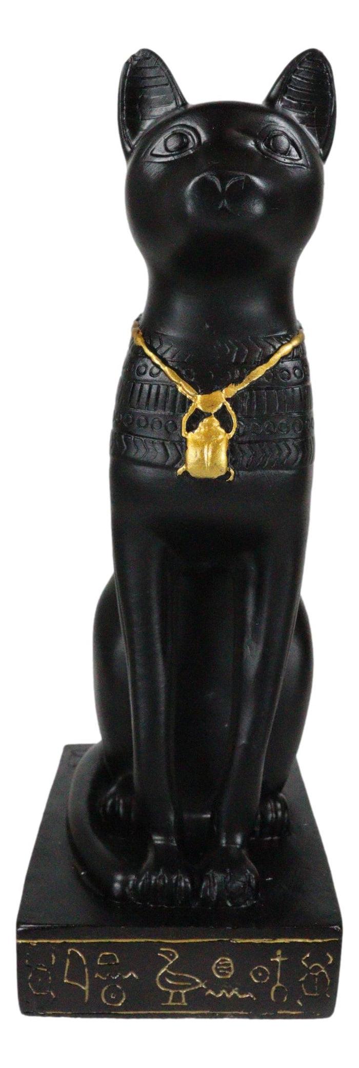 Ebros Gift Egyptian Feline Goddess Sitting Cat Bastet With Golden Scarab Necklace Figurine