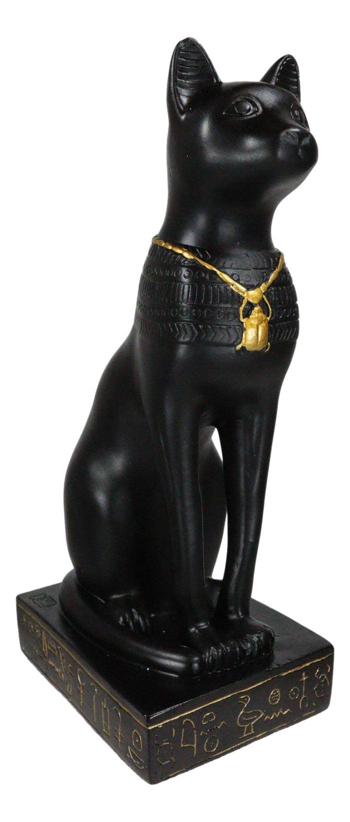 Ebros Gift Egyptian Feline Goddess Sitting Cat Bastet With Golden Scarab Necklace Figurine