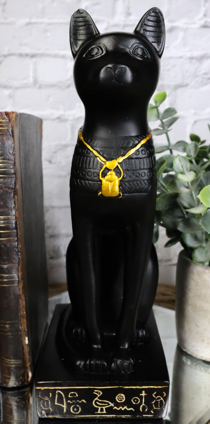 ebros gift Egyptian Feline Goddess Sitting Cat Bastet With Golden Scarab Necklace Figurine