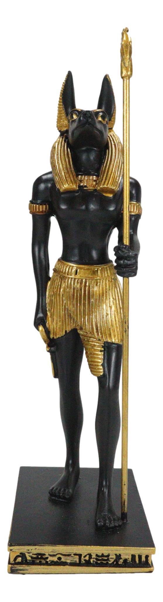 Ebros Gift Egyptian God Anubis With Staff And Ankh Standing On Hieroglyphic Base Figurine