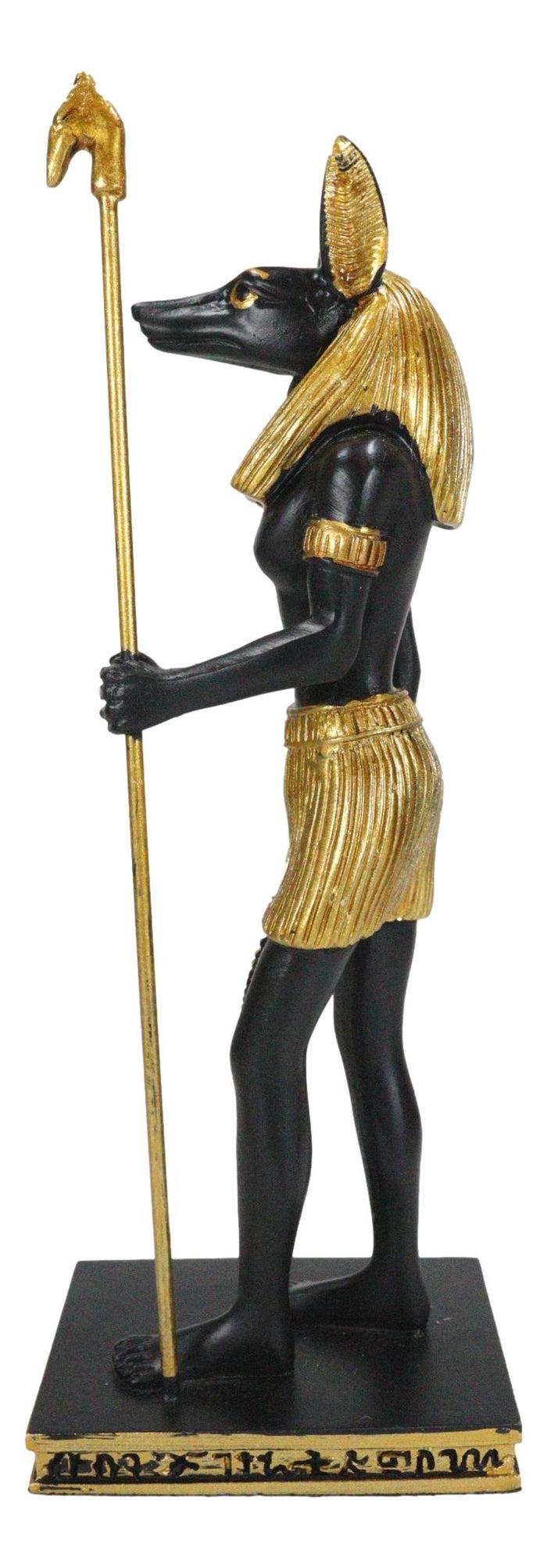 Ebros Gift Egyptian God Anubis With Staff And Ankh Standing On Hieroglyphic Base Figurine