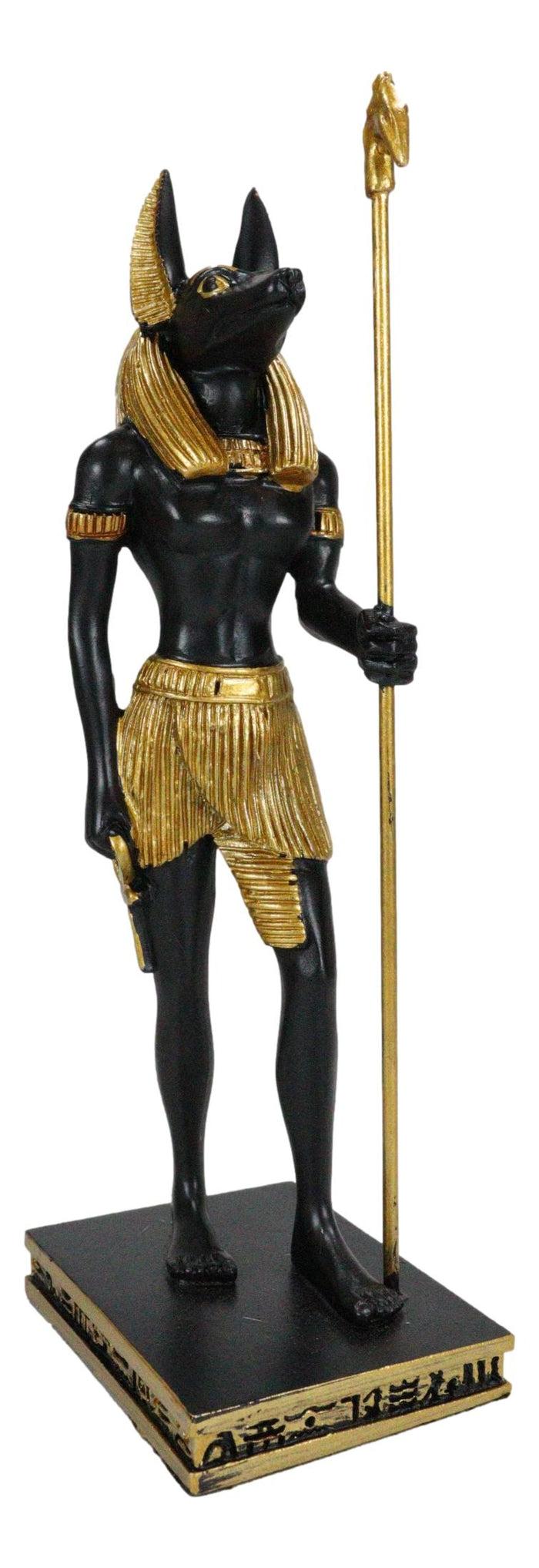 Ebros Gift Egyptian God Anubis With Staff And Ankh Standing On Hieroglyphic Base Figurine