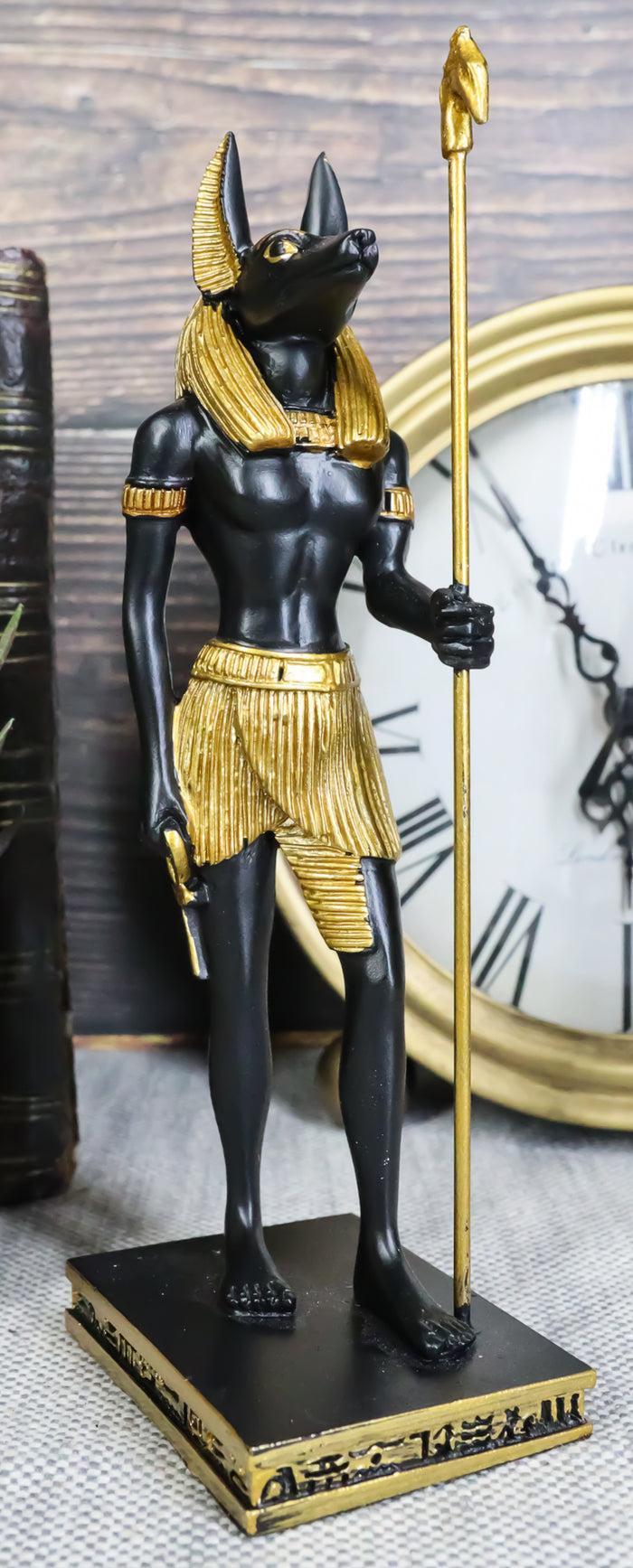 ebros gift Egyptian God Anubis With Staff and Ankh Standing On Hieroglyphic Base Figurine