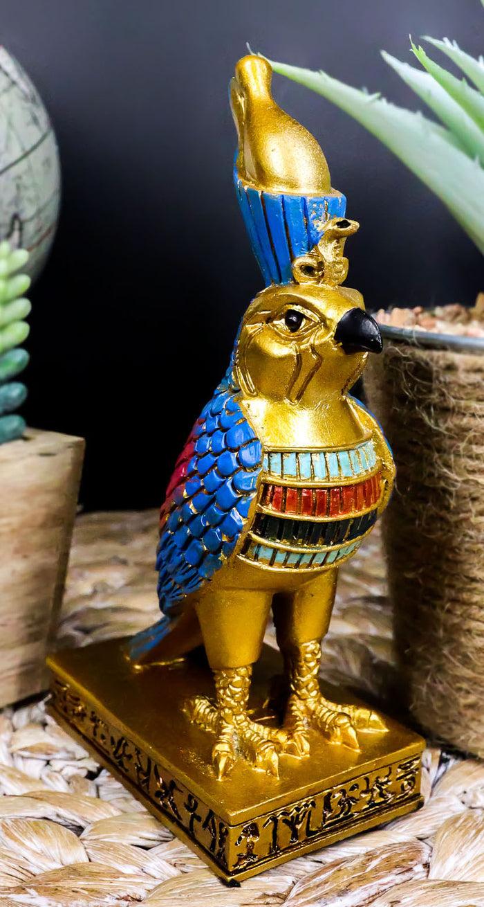 ebros gift Egyptian God Horus Falcon Bird With Pschent Crown On Royal Pedestal Figurine