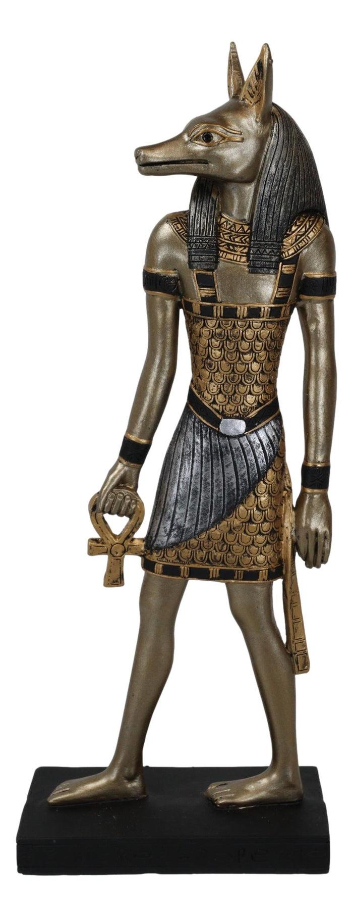Ebros Gift Egyptian God Of The Dead Anubis Holding Ankh & Staff Slim Profile Figurine 10" H