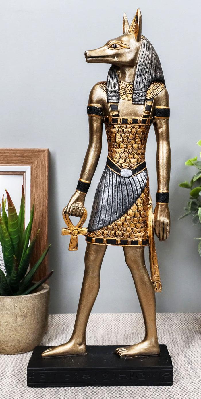 ebros gift Egyptian God Of The Dead Anubis Holding Ankh & Staff Slim Profile Figurine 10" H
