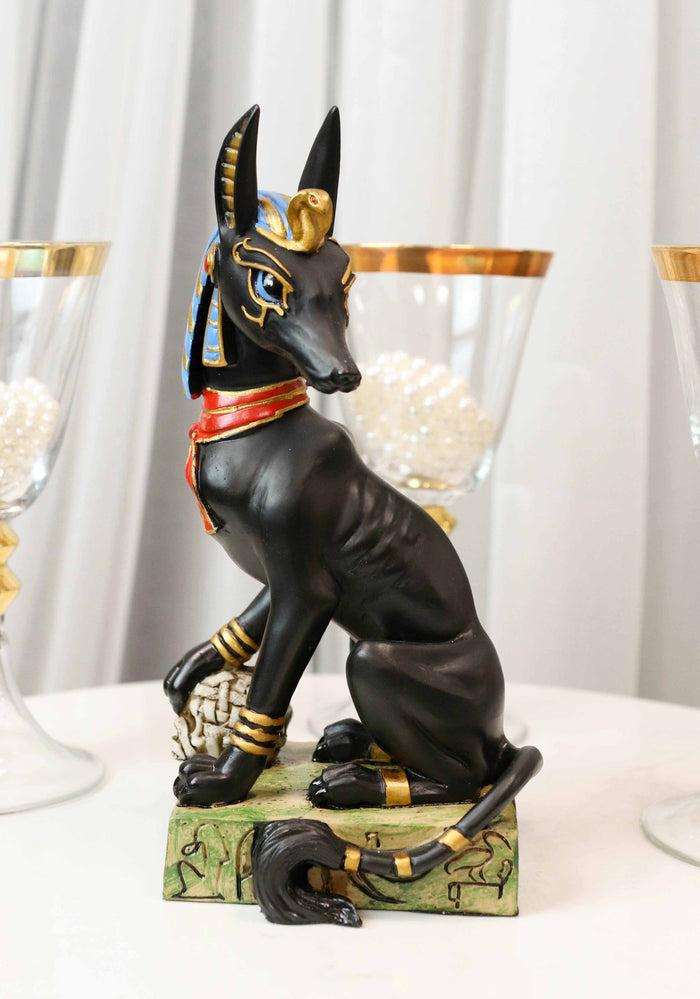 ebros gift Egyptian God Of The Dead Anubis With Uraeus Crown Standing On Mummy Skull Statue