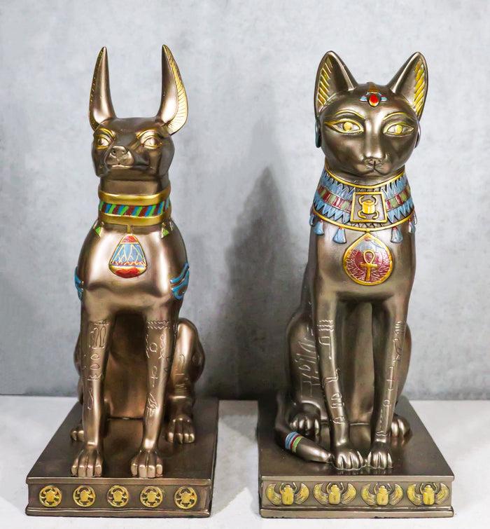 Ebros Gift Egyptian Goddess Bastet And God Anubis Sitting On Pedestal Statue Set Of 2