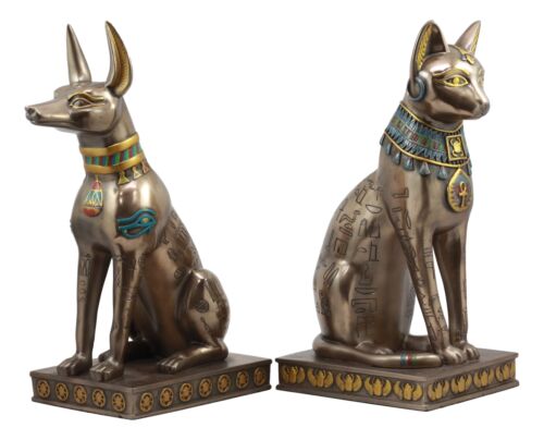Ebros Gift Egyptian Goddess Bastet And God Anubis Sitting On Pedestal Statue Set Of 2