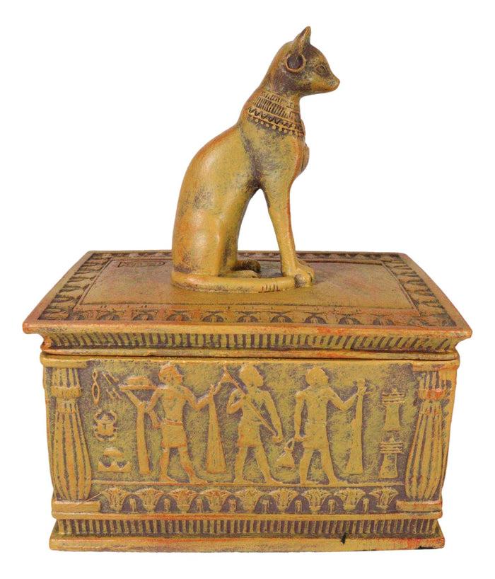 Ebros Gift Egyptian Goddess Bastet Cat Eye Of Horus Sandstone Decorative Jewelry Box Figure
