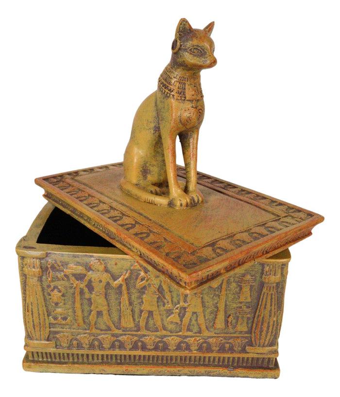 Ebros Gift Egyptian Goddess Bastet Cat Eye Of Horus Sandstone Decorative Jewelry Box Figure