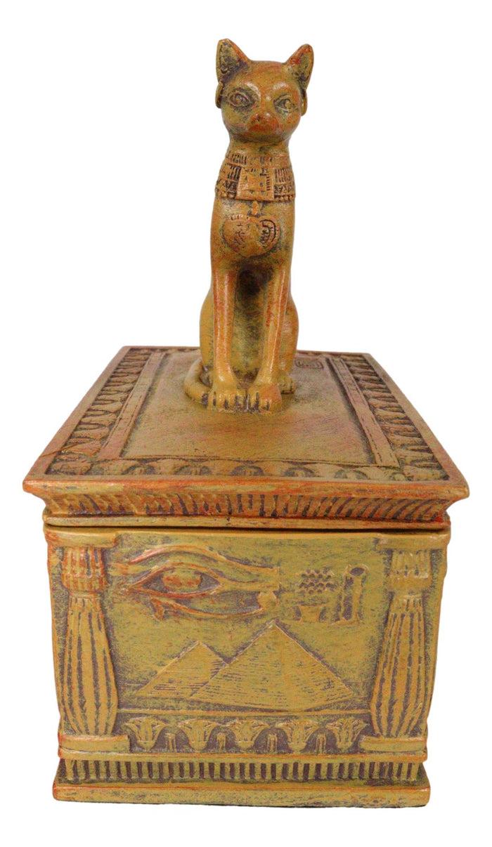 Ebros Gift Egyptian Goddess Bastet Cat Eye Of Horus Sandstone Decorative Jewelry Box Figure