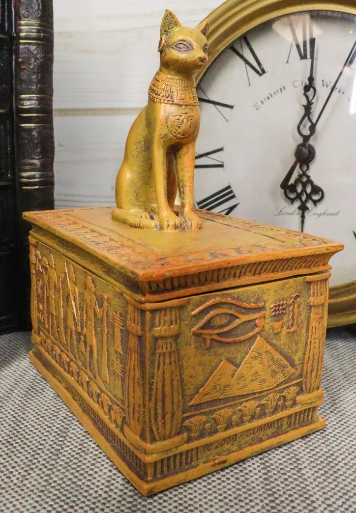 ebros gift Egyptian Goddess Bastet Cat Eye Of Horus Sandstone Decorative Jewelry Box Figure