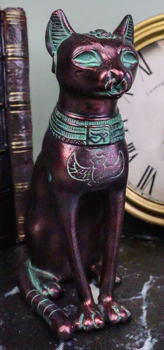 ebros gift Egyptian Goddess Bastet Cat Sitting Figurine In Rustic Aged Bronze Patina Finish