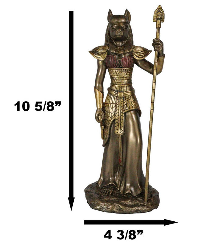 Ebros Gift Egyptian Goddess Bastet Cat With Spear Statue 11"H Ubasti Goddess Of Protection