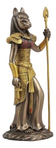 Ebros Gift Egyptian Goddess Bastet Cat With Spear Statue 11"H Ubasti Goddess Of Protection