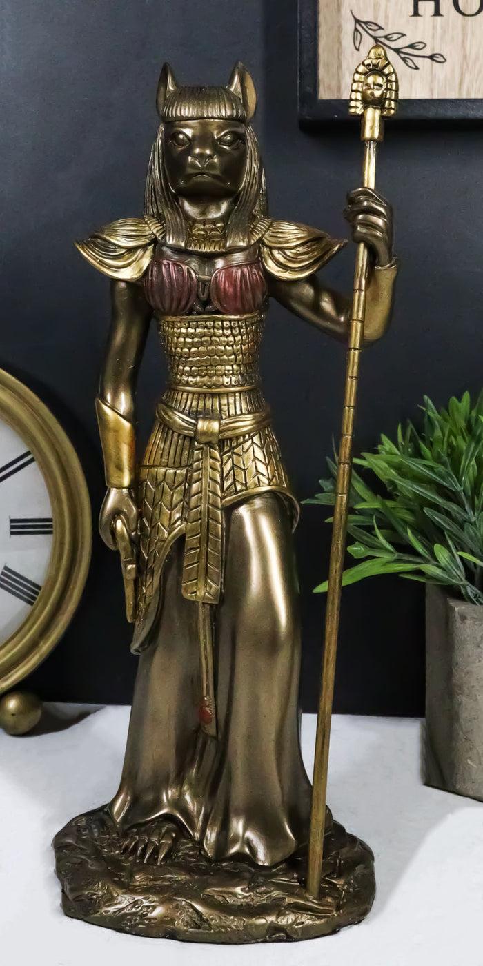 ebros gift Egyptian Goddess Bastet Cat With Spear Statue 11"H Ubasti Goddess Of Protection