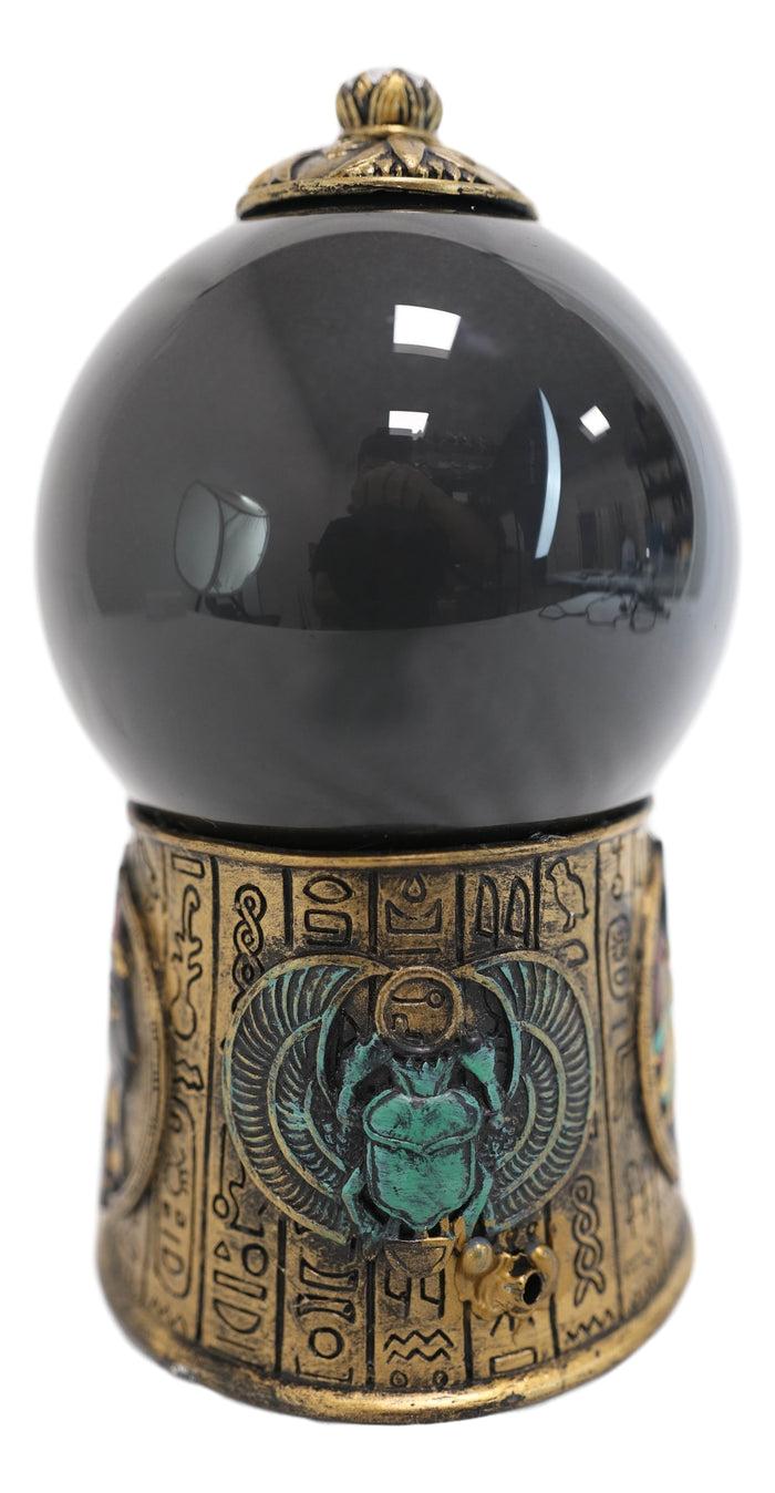 Ebros Gift Egyptian Goddess Bastet & Scarab Hieroglyphic Black Sandstorm Gazing Ball Statue