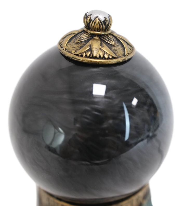 Ebros Gift Egyptian Goddess Bastet & Scarab Hieroglyphic Black Sandstorm Gazing Ball Statue