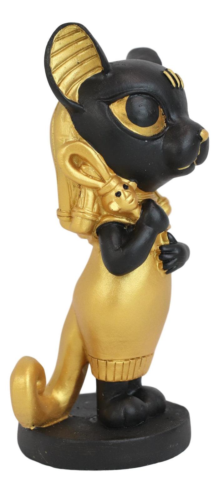 Ebros Gift Egyptian Goddess Cat Bastet Holding Ankh Black Gold Finish Chibi Small Figurine