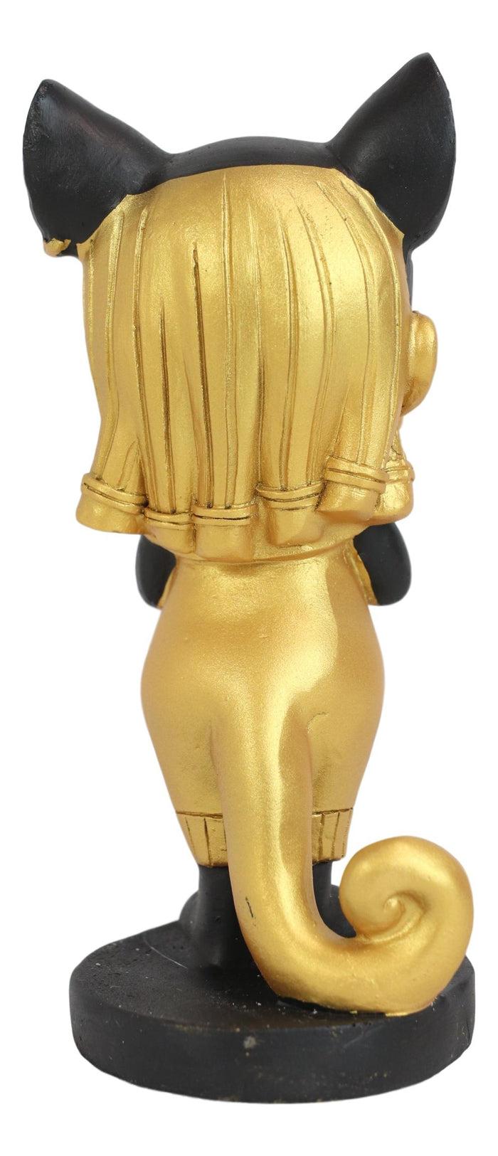 Ebros Gift Egyptian Goddess Cat Bastet Holding Ankh Black Gold Finish Chibi Small Figurine