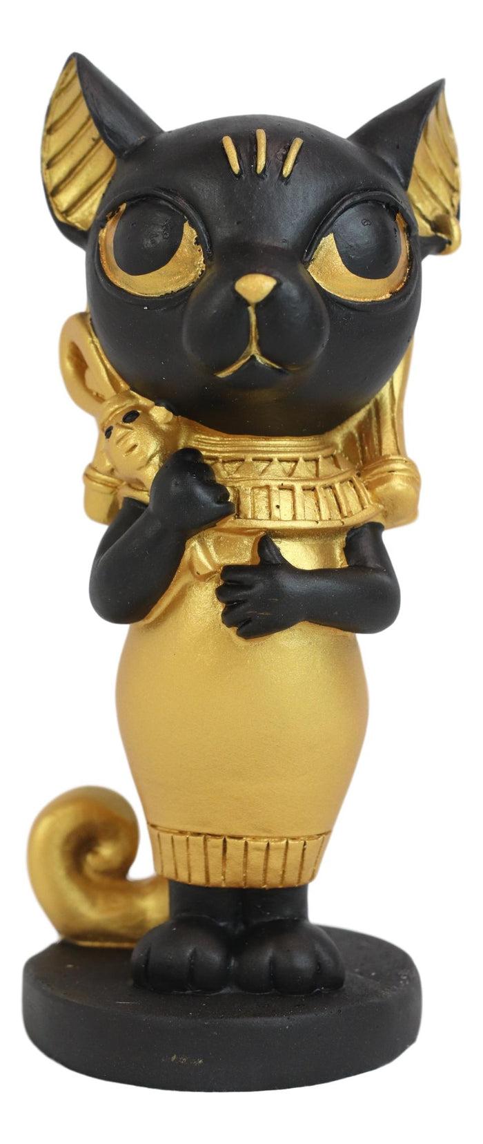 Ebros Gift Egyptian Goddess Cat Bastet Holding Ankh Black Gold Finish Chibi Small Figurine