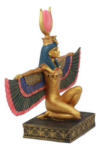 Ebros Gift Egyptian Goddess Of Motherhood Kneeling Isis With Open Wings Statue 12.75"Long