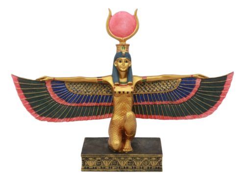 Ebros Gift Egyptian Goddess Of Motherhood Kneeling Isis With Open Wings Statue 12.75"Long