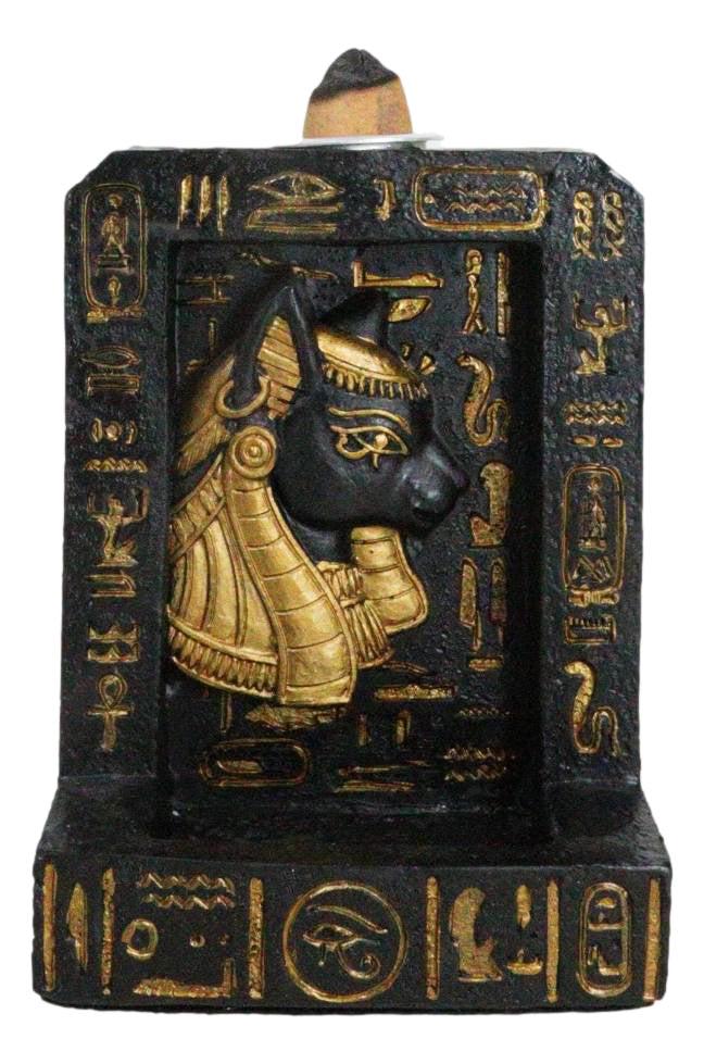 ebros gift Egyptian Goddess Of Protection Bastet Hieroglyphs Backflow Incense Burner Decor