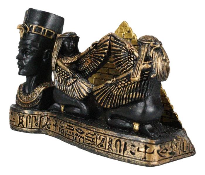 Ebros Gift Egyptian Goddess Queen Nefertiti Winged Isis Maat Pyramid Card Holder Figurine
